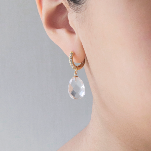 Rock Crystal & Clear Zircon Huggie Hoops