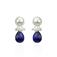 White Pearl & Pear Shaped Stone Earrings