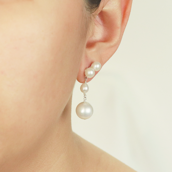 Double Pearl Stud and Drop Earrings