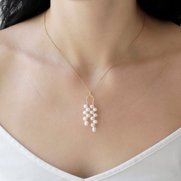 Zigzag Double Drop Pearl Pendant