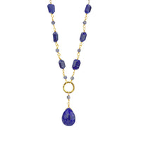 Hammered Circle Lapis Lazuli Y Necklace