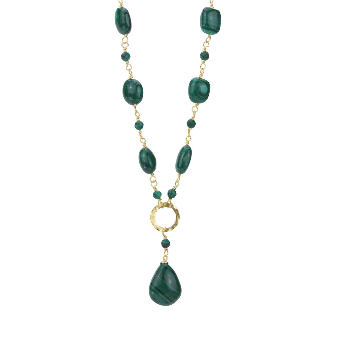 Hammered Circle Malachite Y Necklace