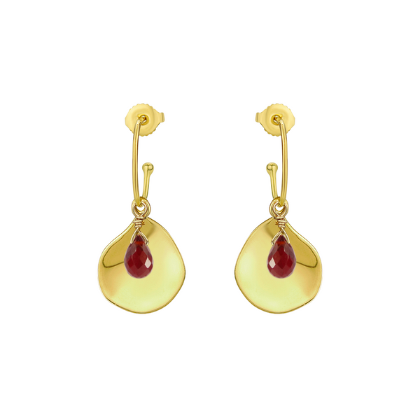 Flat teardrop briolette garnet oval hoop earrings – sterling silver handcrafted jewelry