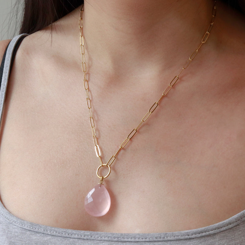 Large Pear Cut Rose Quartz Necklace – Mounir Jewellery
