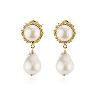 Textured Cabochon & Pearl Drop Earrings