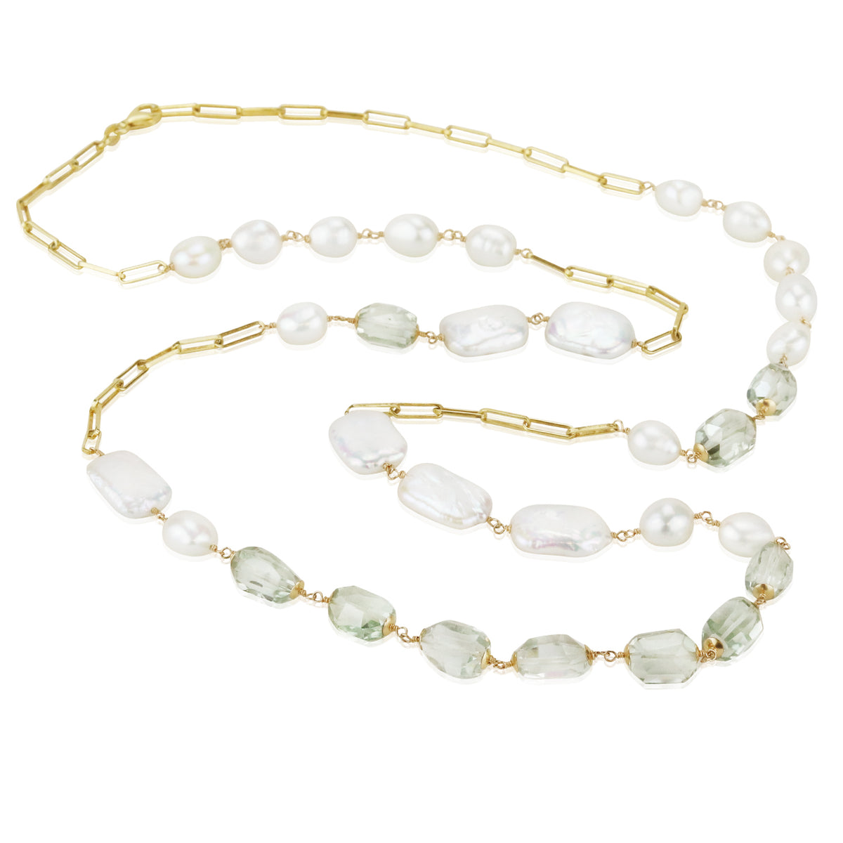 Pearl & Green Amethyst Long Necklace
