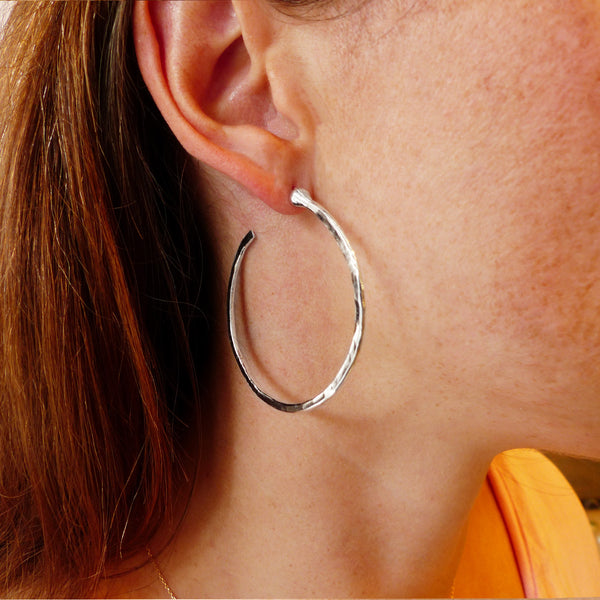Hammered Silver Hoop Earrings