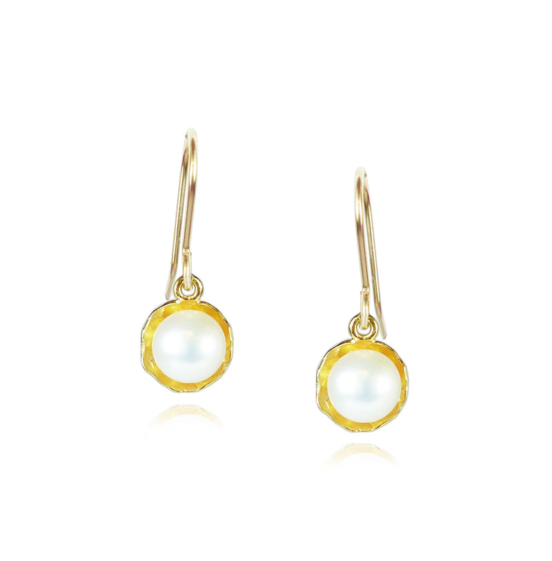 Pearl and Hammered Disc Earrings