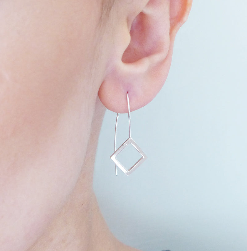 Silver Long Fish Hook Earrings