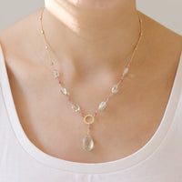 Hammered Circle Green Amethyst Y Necklace