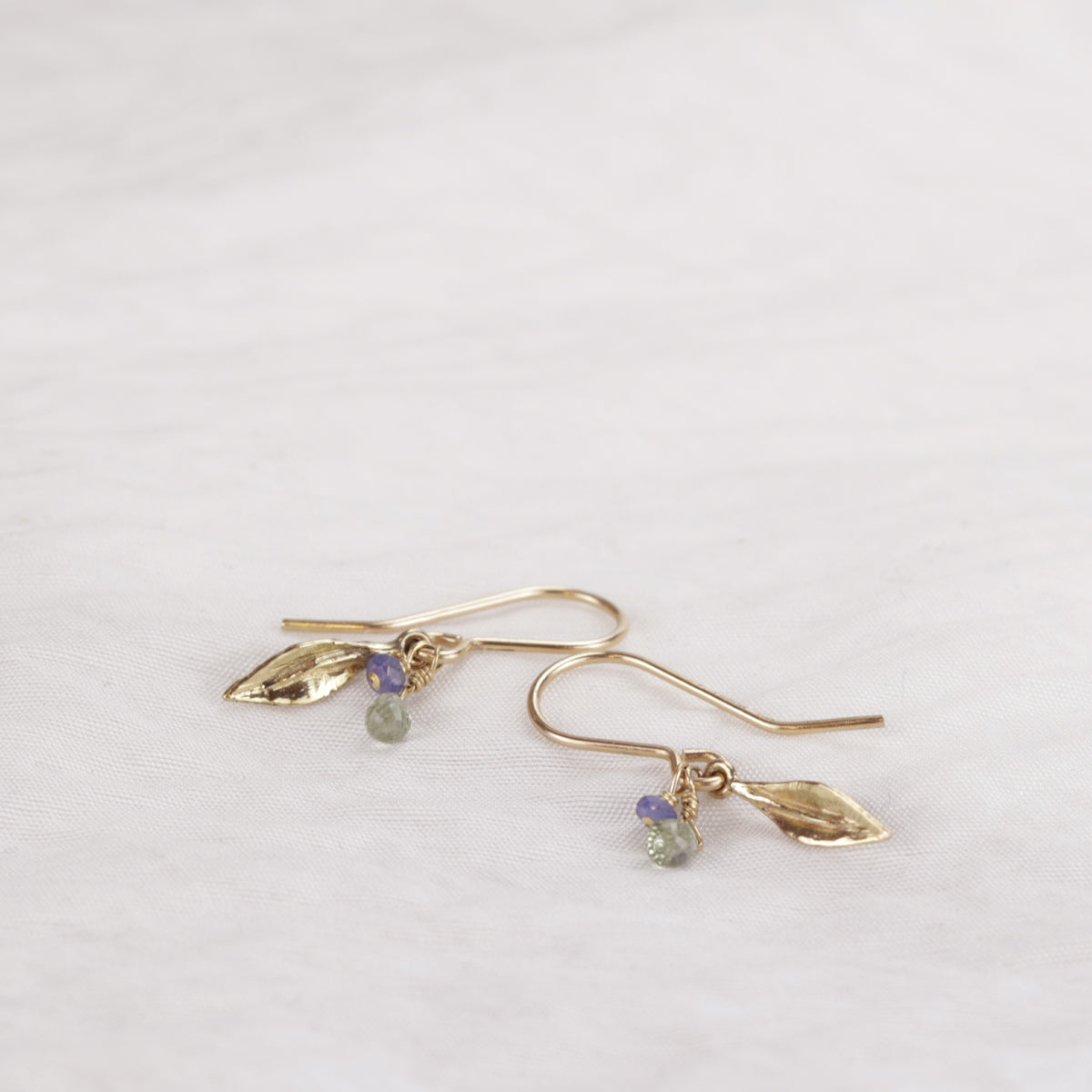 9ct Gold Leaf & Sapphire Earrings