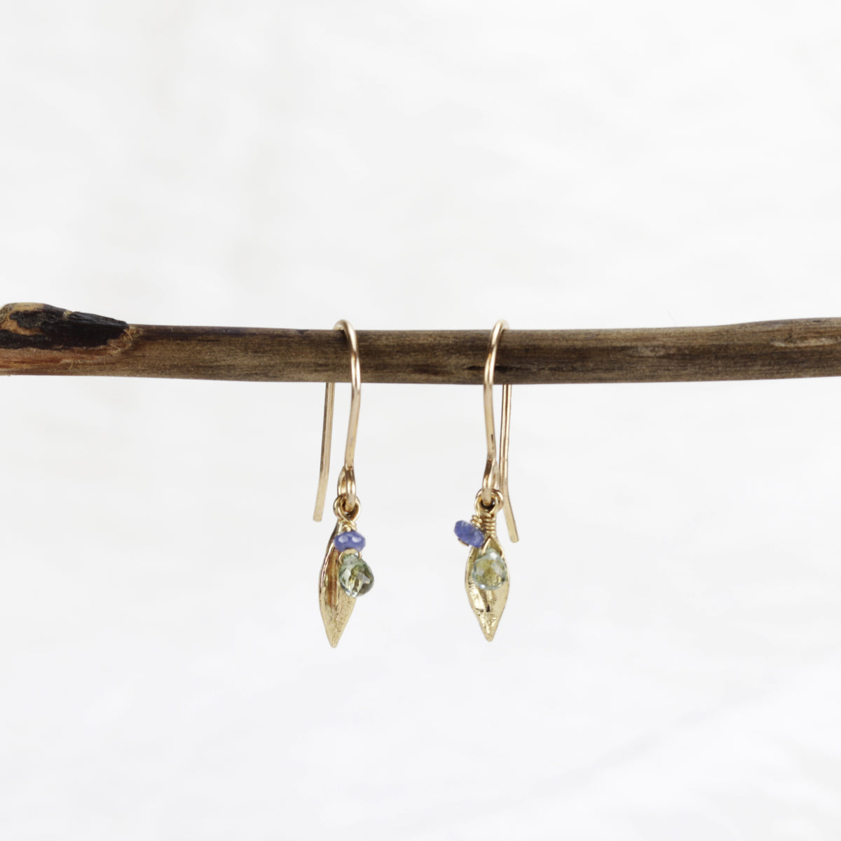 9ct Gold Leaf & Sapphire Earrings