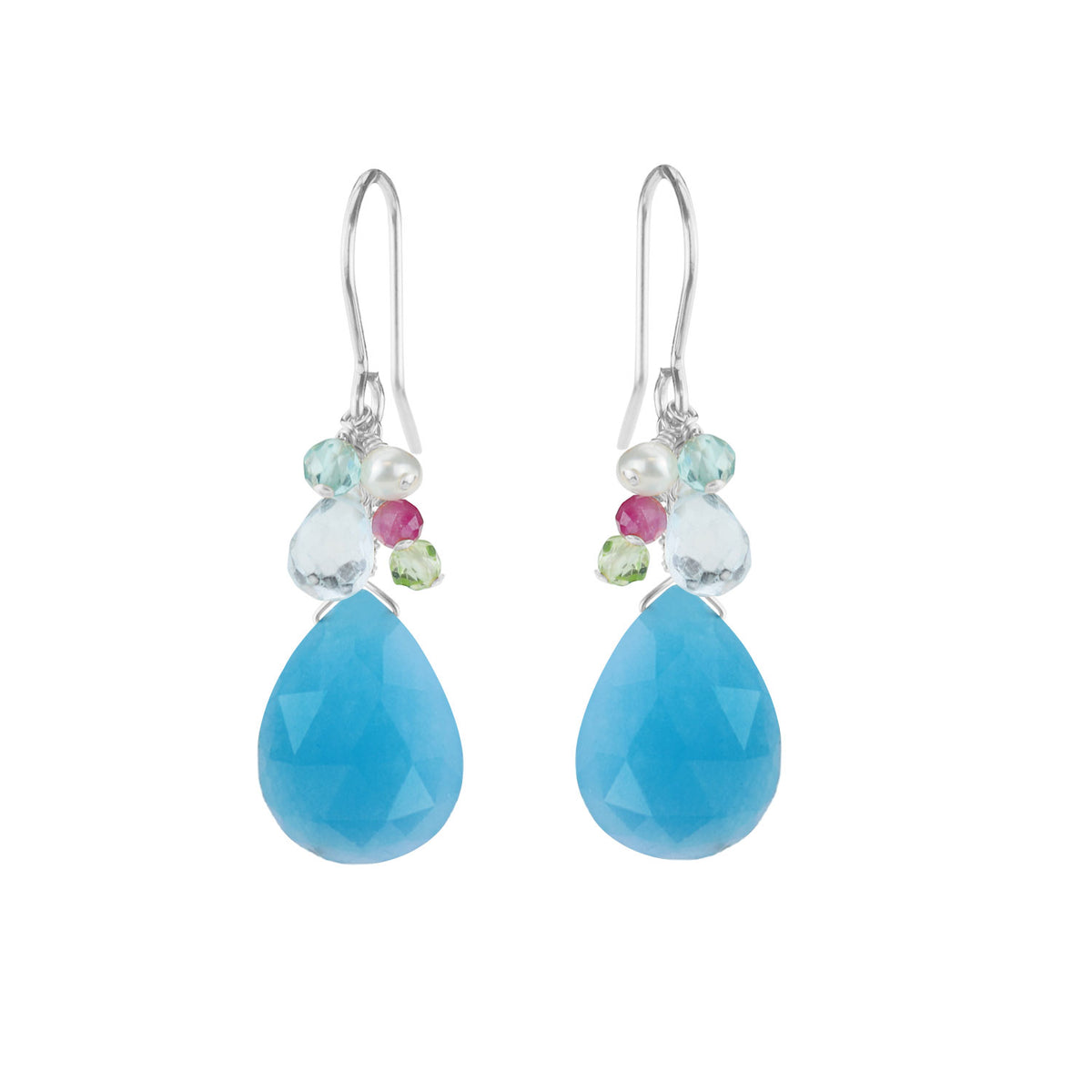 Blue Quartz Pear Shaped Cluster Earrings