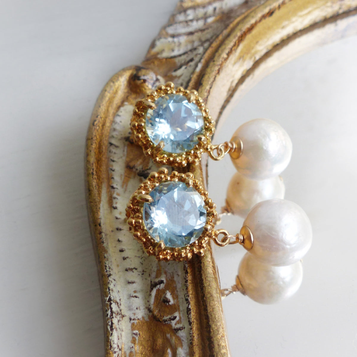 Pearl and Blue Topaz Earrings