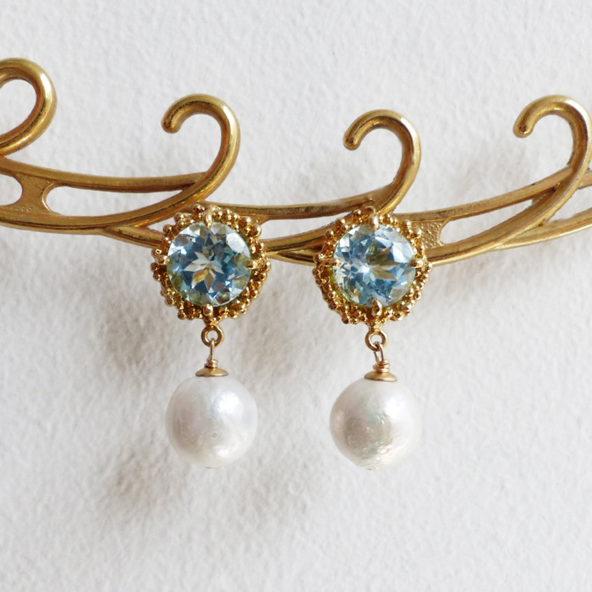 Pearl and Blue Topaz Earrings