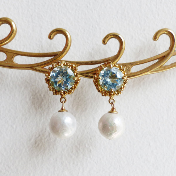 Pearl and Blue Topaz Earrings