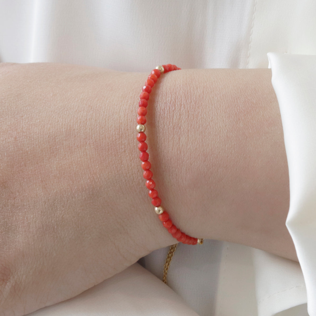 Beaded Coral Slider Bracelet