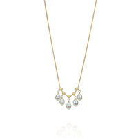 Delicate adjustable white pearl necklace, styled together with complementary pieces for a chic layered look.