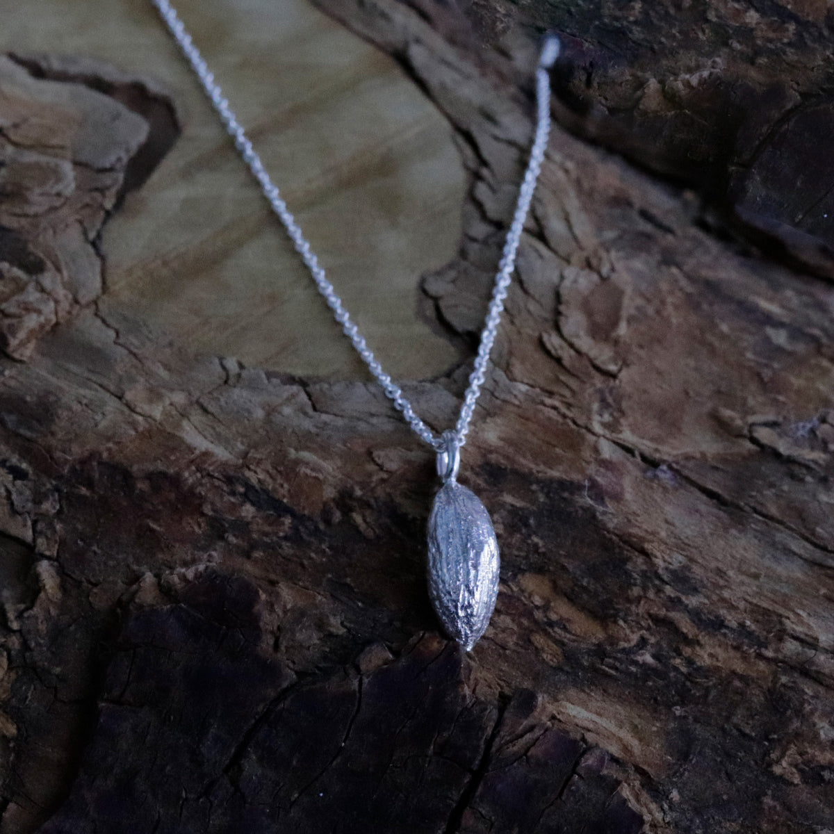 Large Vertical Olive Stone Pendant Necklace