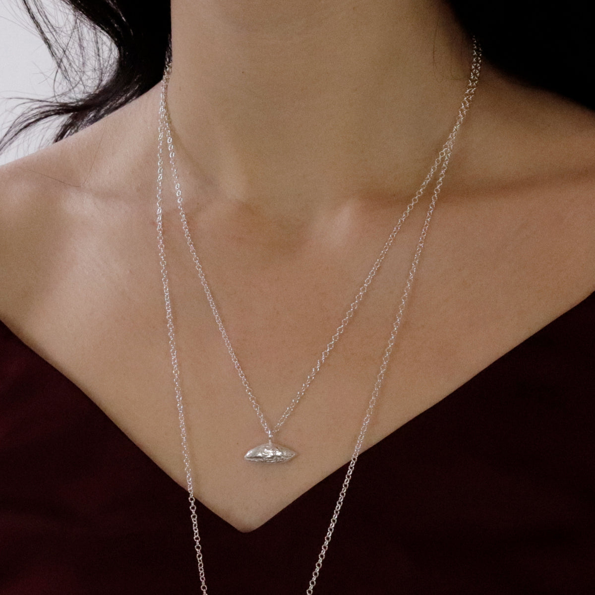 Large Horizontal Olive Stone Pendant Necklace