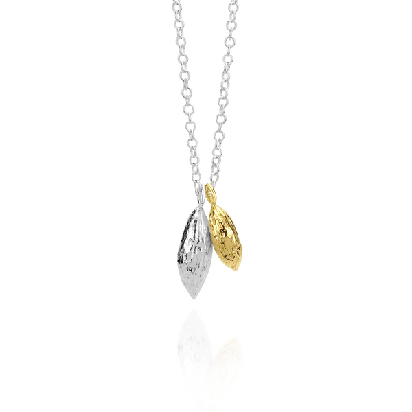 Double Contrast Olive Stone Pendant Necklace