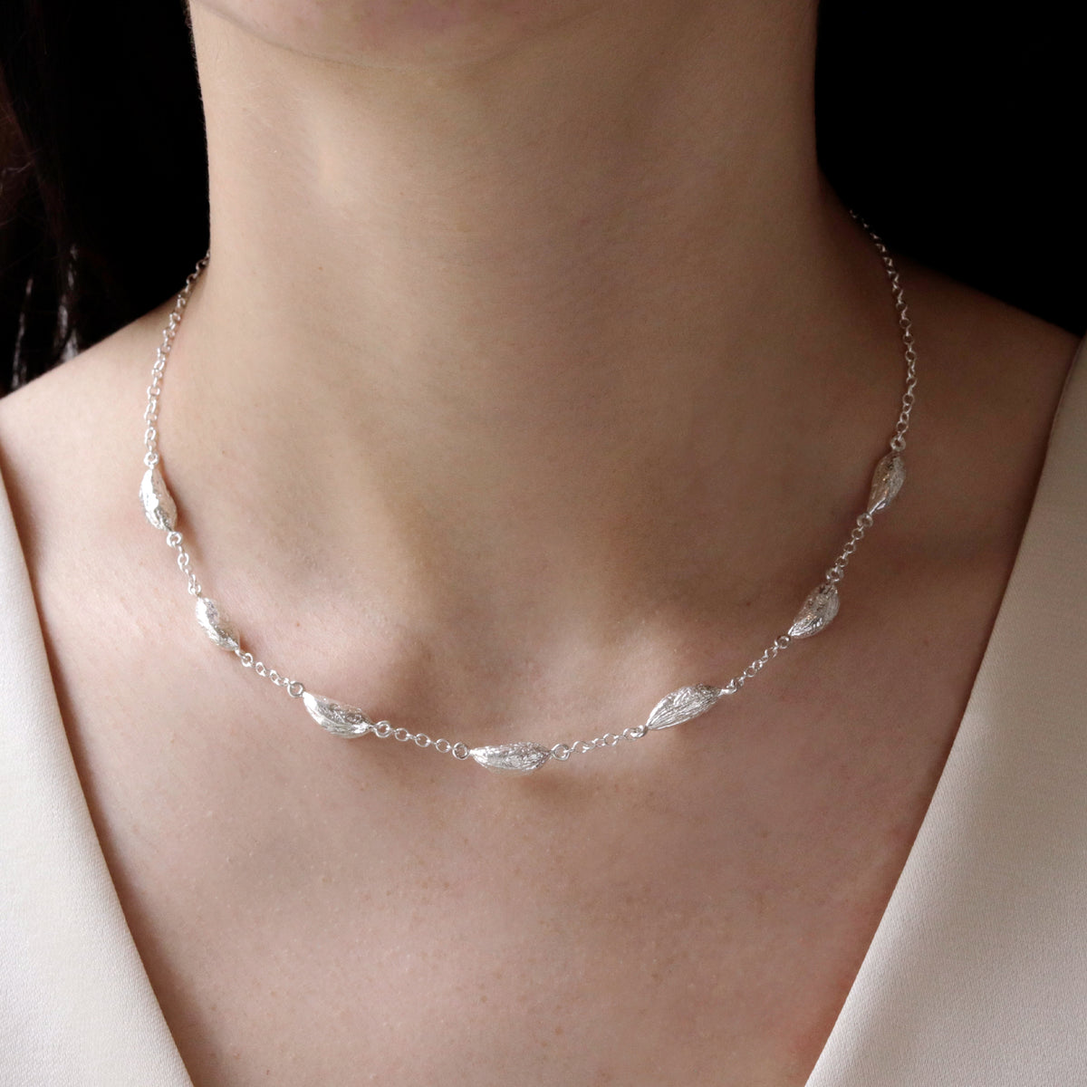 Small Olive Stone Station Necklace