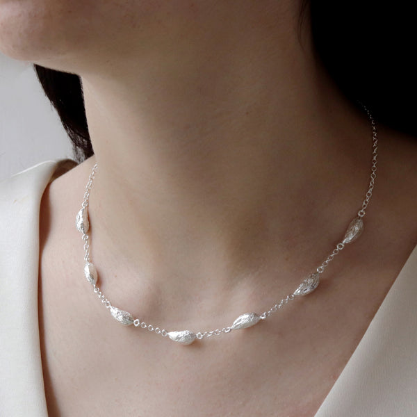 Small Olive Stone Station Necklace