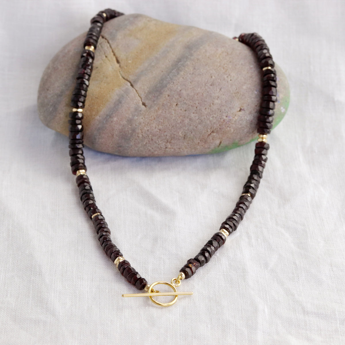 Garnet Heishi Toggle Necklace