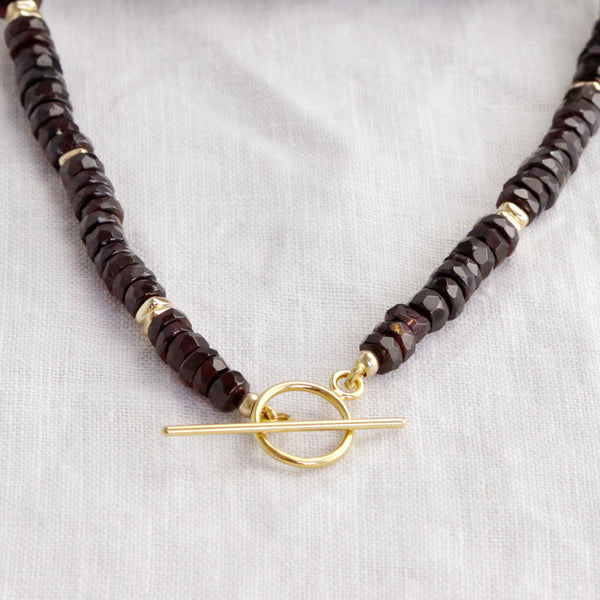Garnet Heishi Toggle Necklace