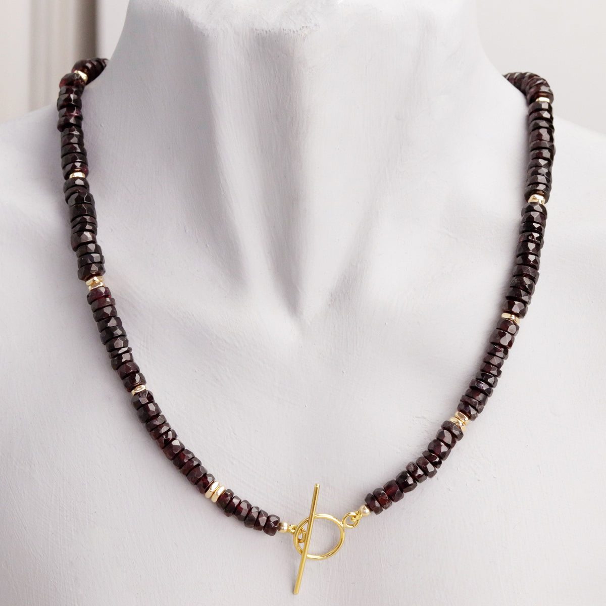 Garnet Heishi Toggle Necklace