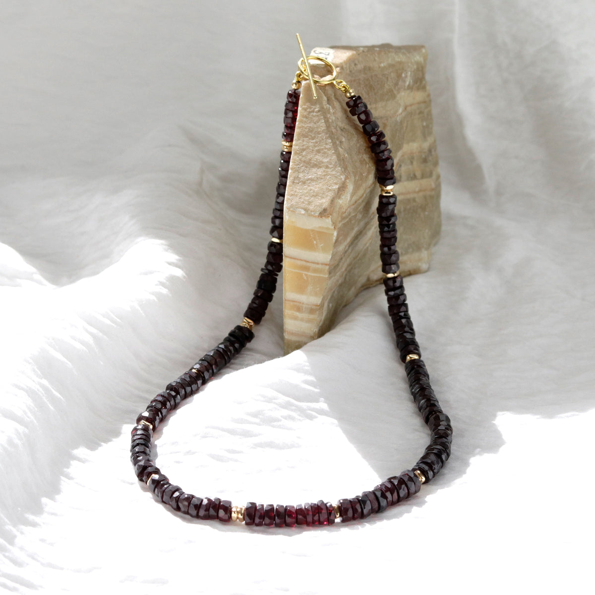 Garnet Heishi Toggle Necklace
