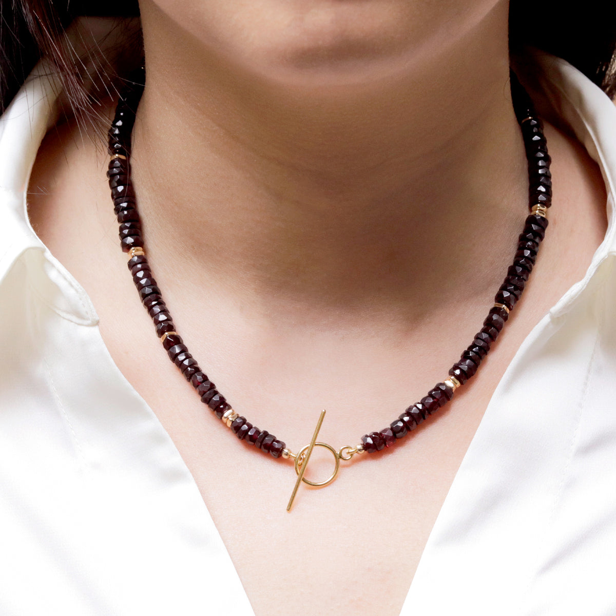 Garnet Heishi Toggle Necklace