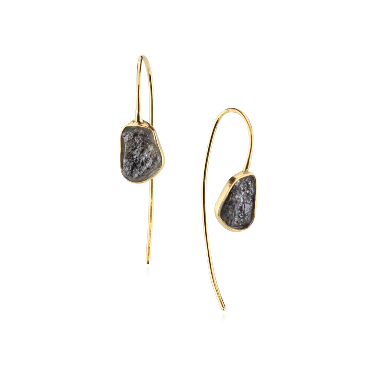 Rough Diamond Fish Hook Earrings
