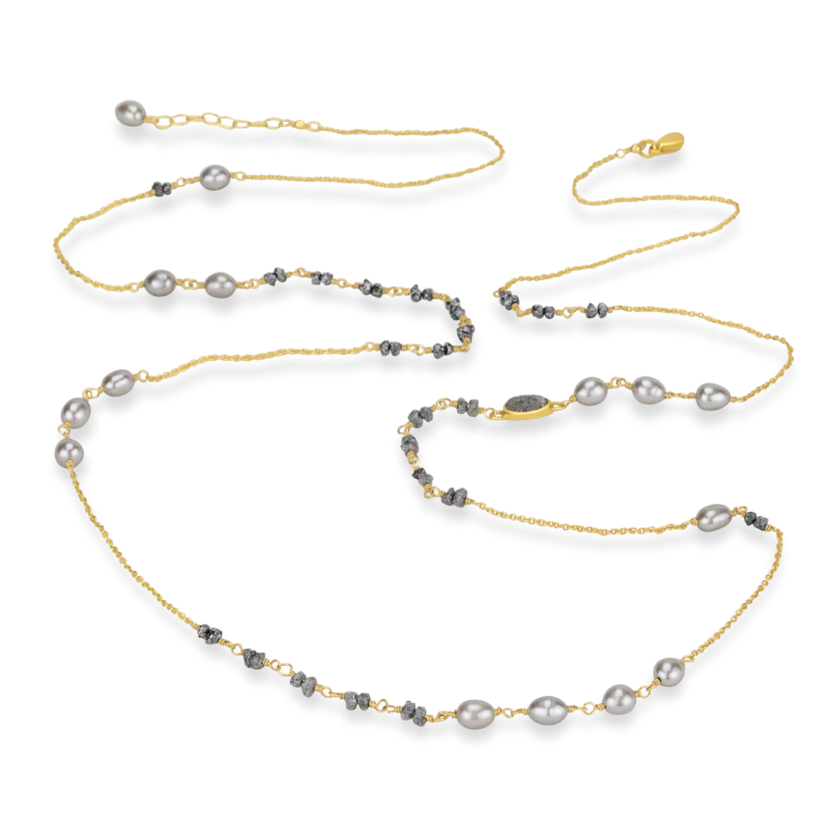 Long Rough Diamond & Pearl Necklace