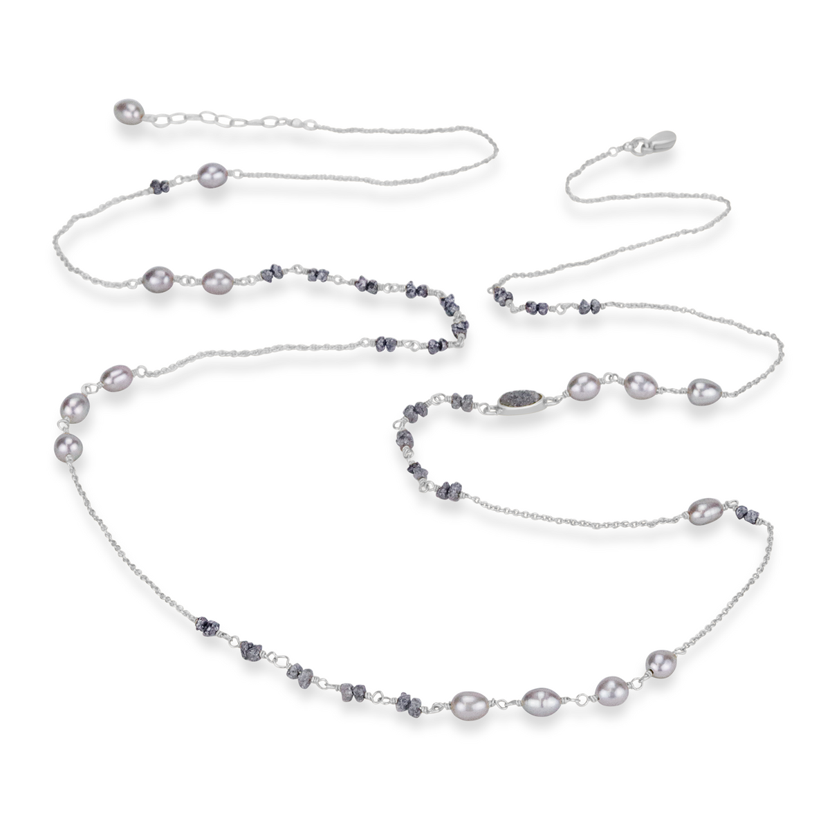 Long Rough Diamond & Pearl Necklace