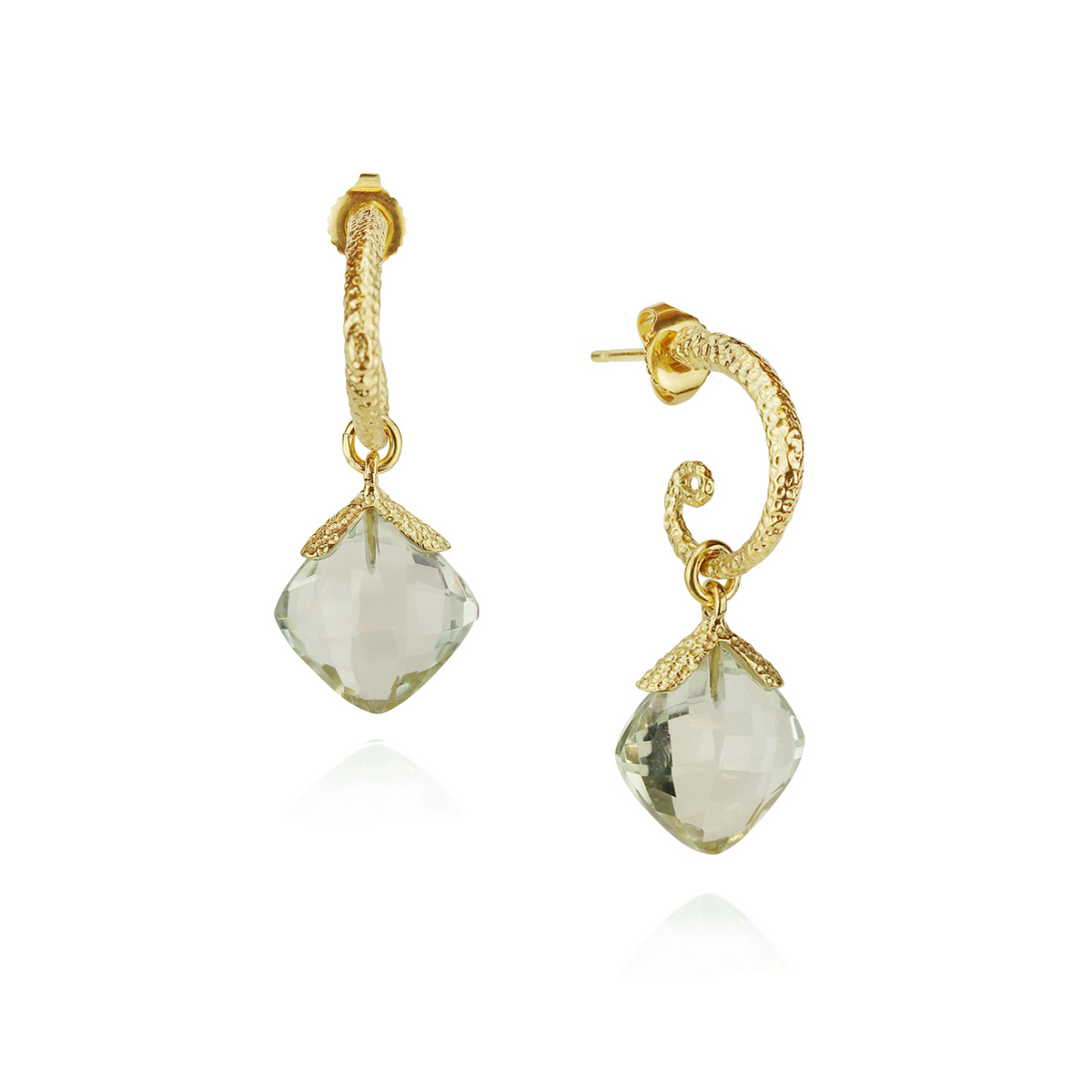 Cushion Cut Gem Drop Hoops