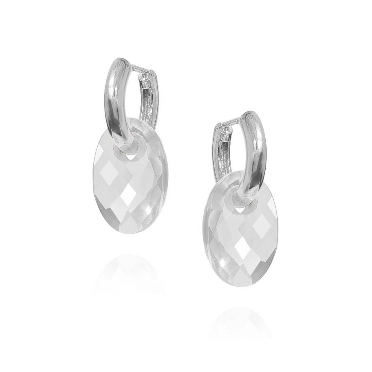 Faceted Oval Gemstone on Hinged Huggie Earrings