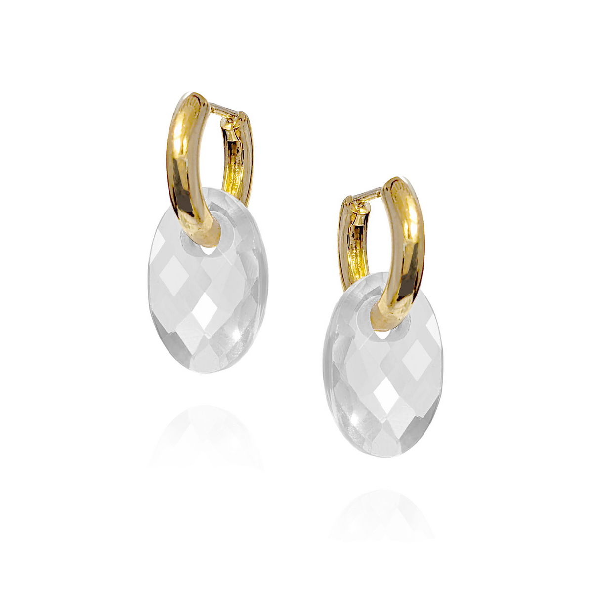 Faceted Oval Gemstone on Hinged Huggie Earrings