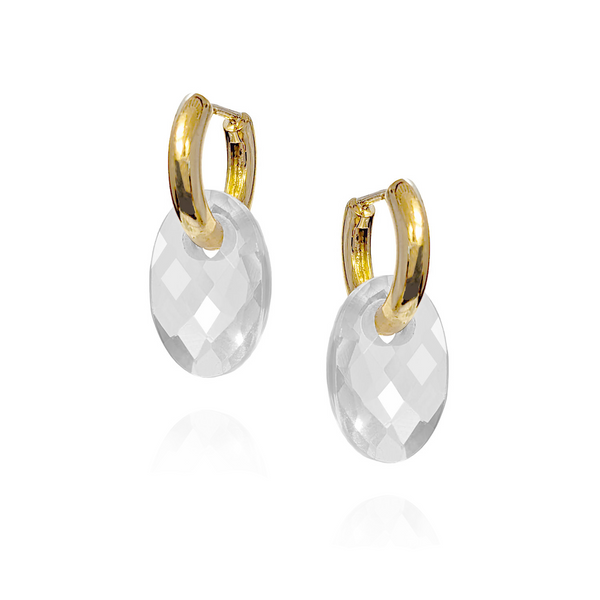 Faceted Oval Gemstone on Hinged Huggie Earrings