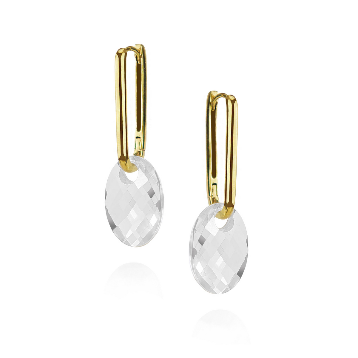 Rectangular Hoops & Faceted Oval Gemstone