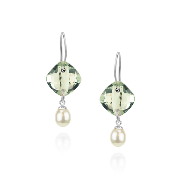 Cushion Cut Gemstones & Pearl Earrings