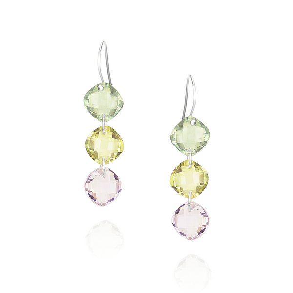 Triple Cushion Cut Gemstone Earrings
