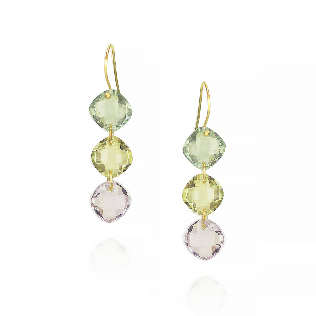 Triple Cushion Cut Gemstone Earrings