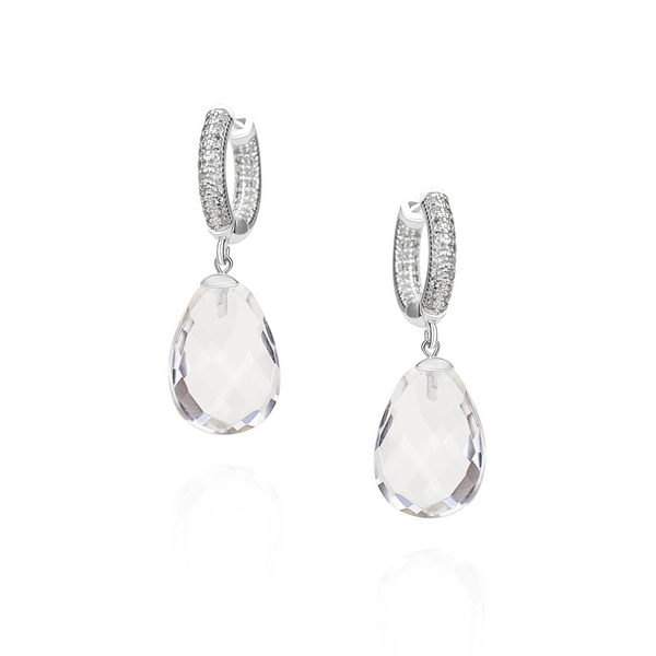 Rock Crystal & Clear Zircon Huggie Hoops