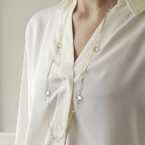Long Multi Cushion Cut Gemstone Necklace