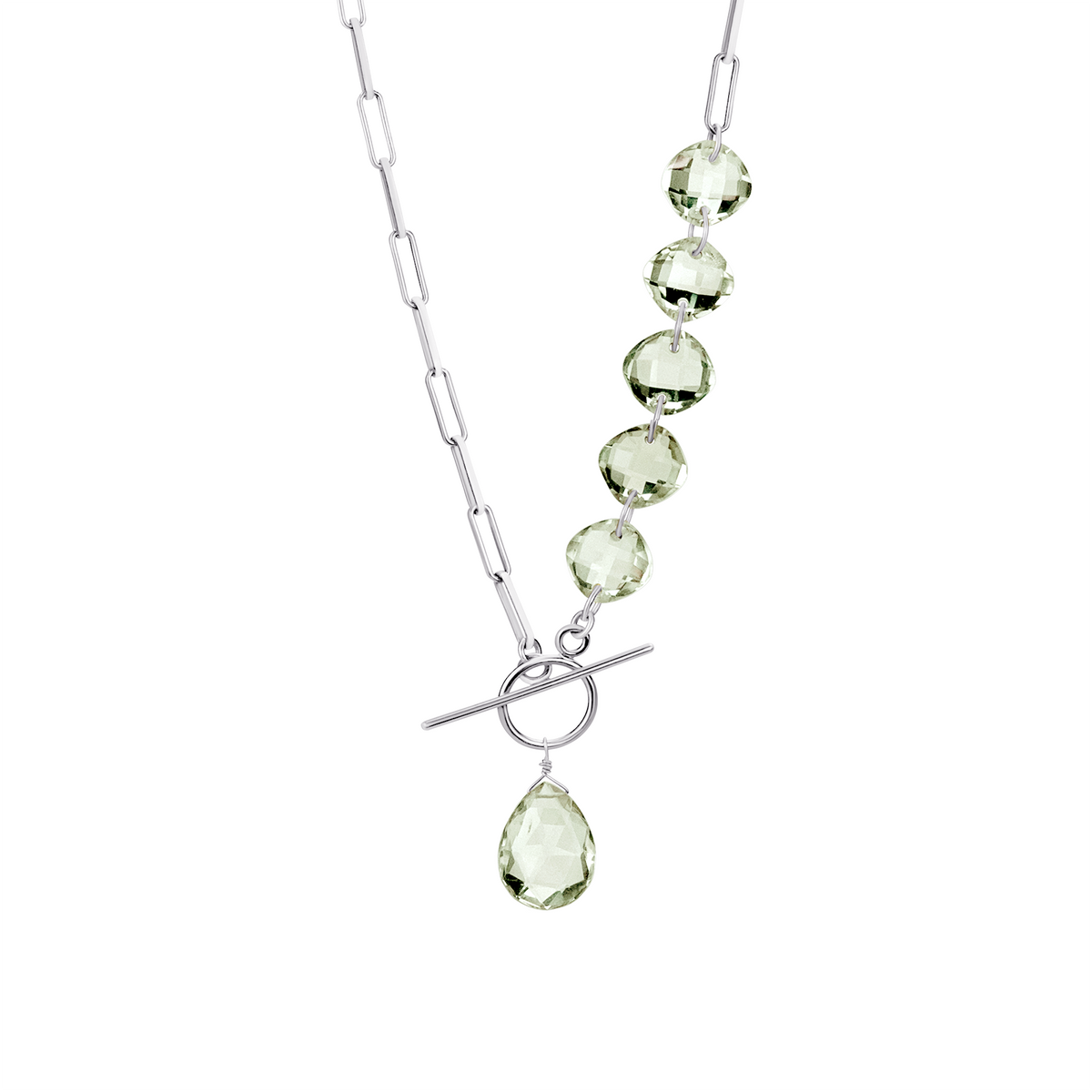 Cushion & Pear Cut Gemstone Toggle Necklace