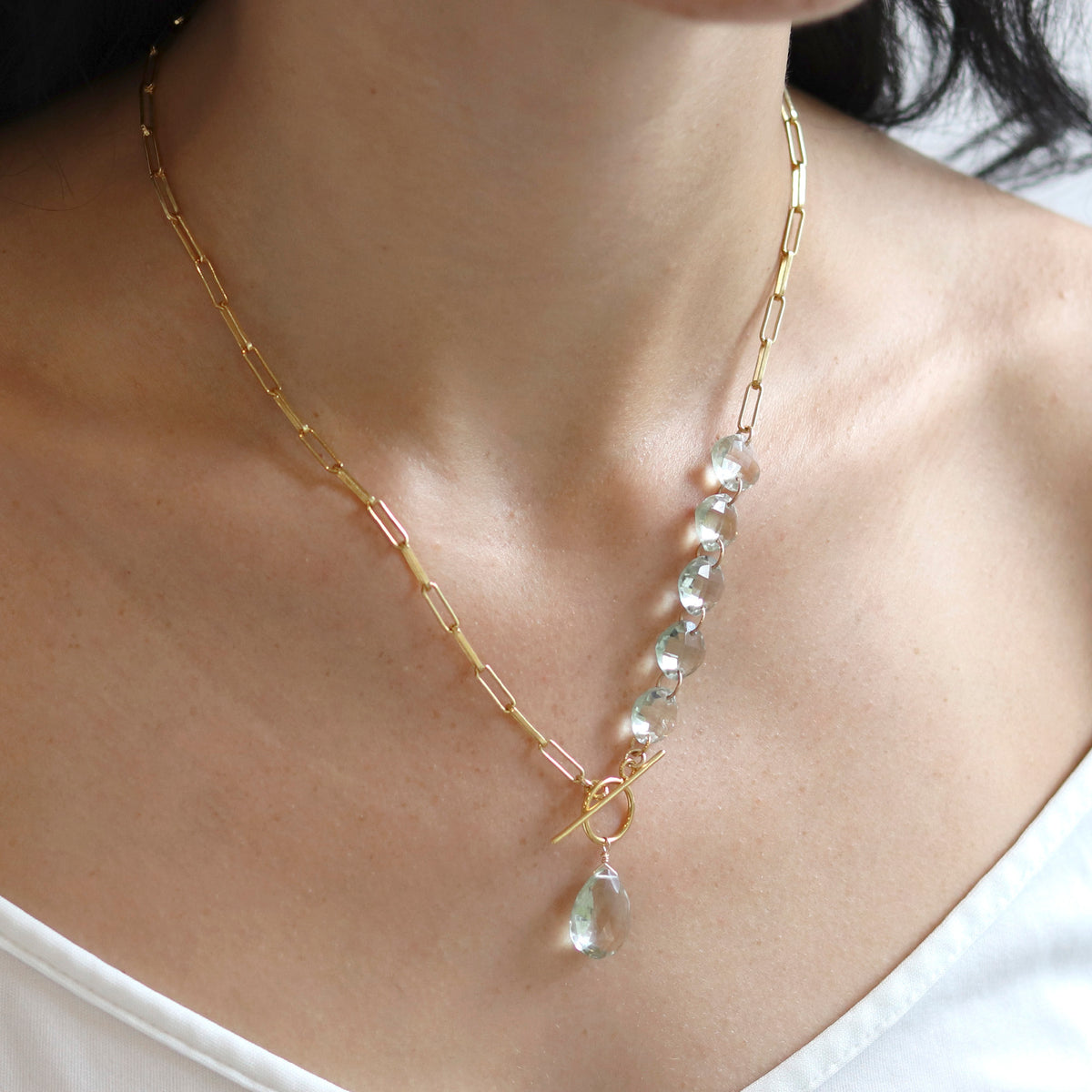 Cushion & Pear Cut Gemstone Toggle Necklace