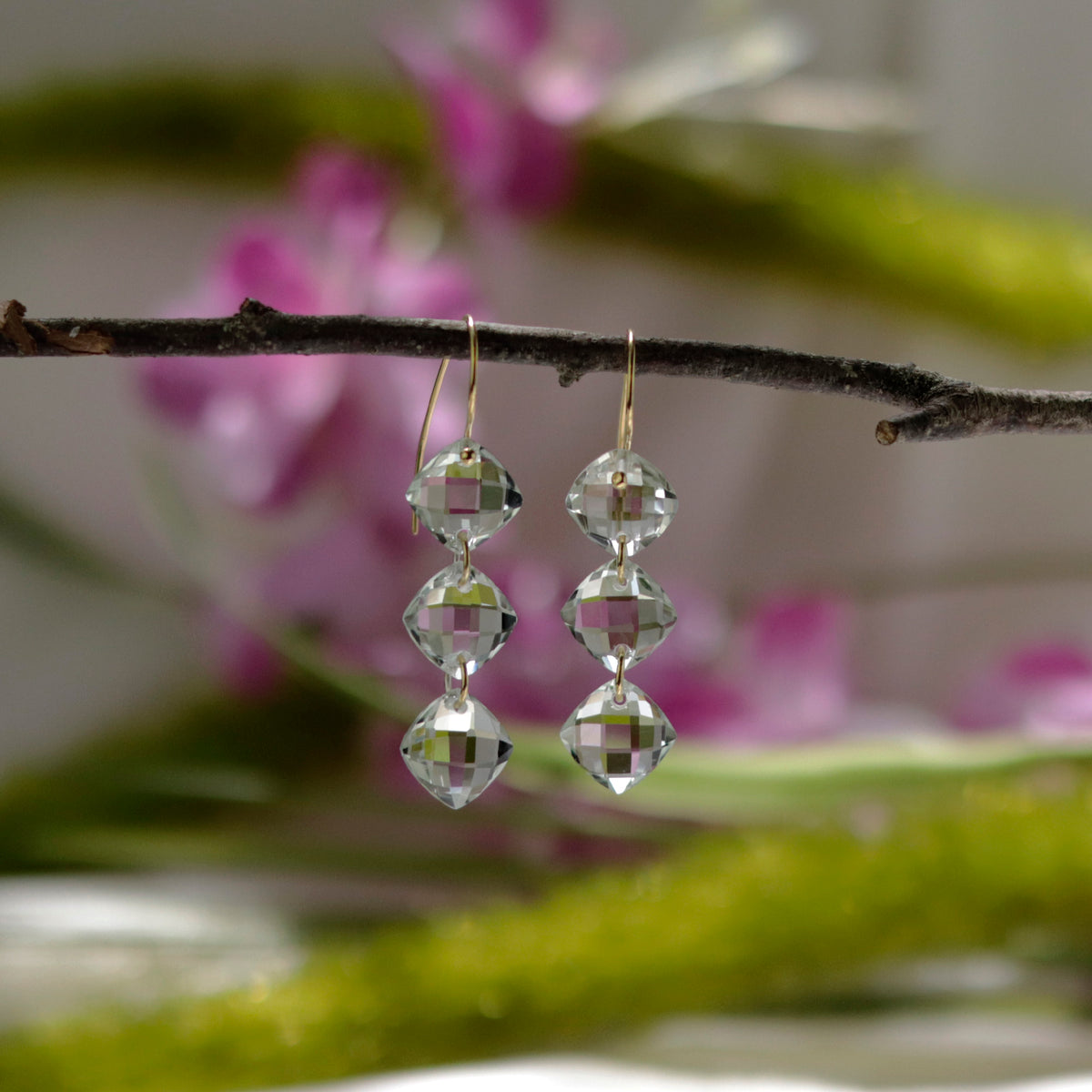 Triple Cushion Cut Gemstone Earrings