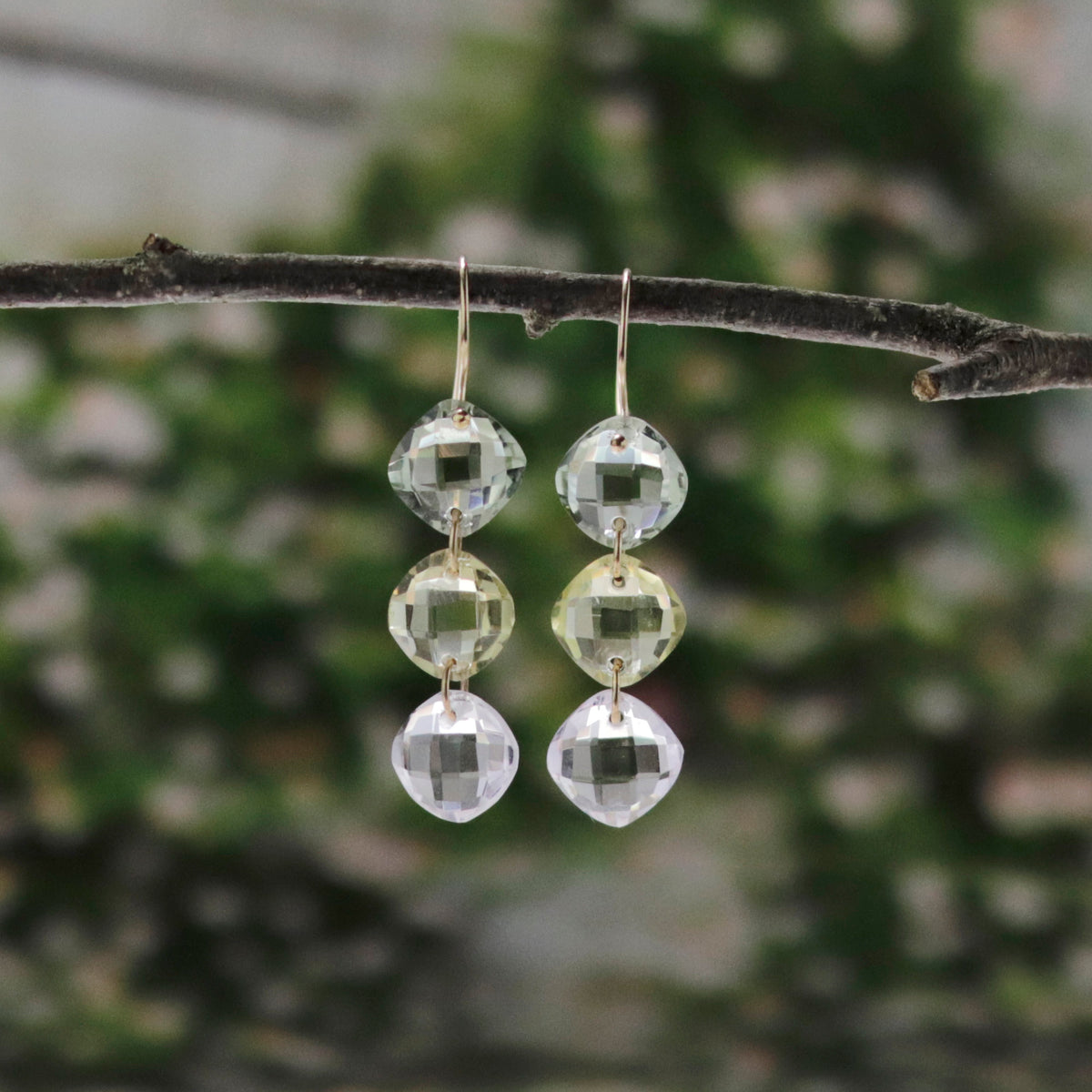 Triple Cushion Cut Gemstone Earrings