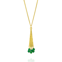 Elegant gold hammered textured triangle pendant featuring a vibrant green onyx gemstone, perfect for adding a modern and sophisticated touch to any outfit.